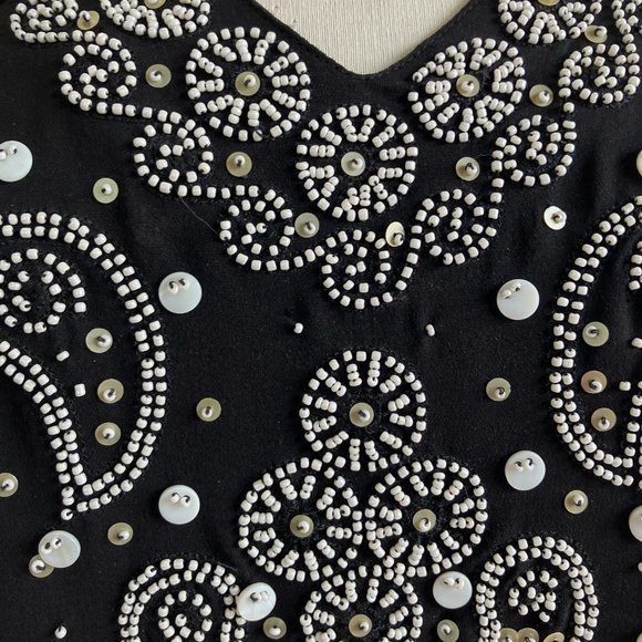 Black Silk Beaded Shell Top - Picture 4 of 9